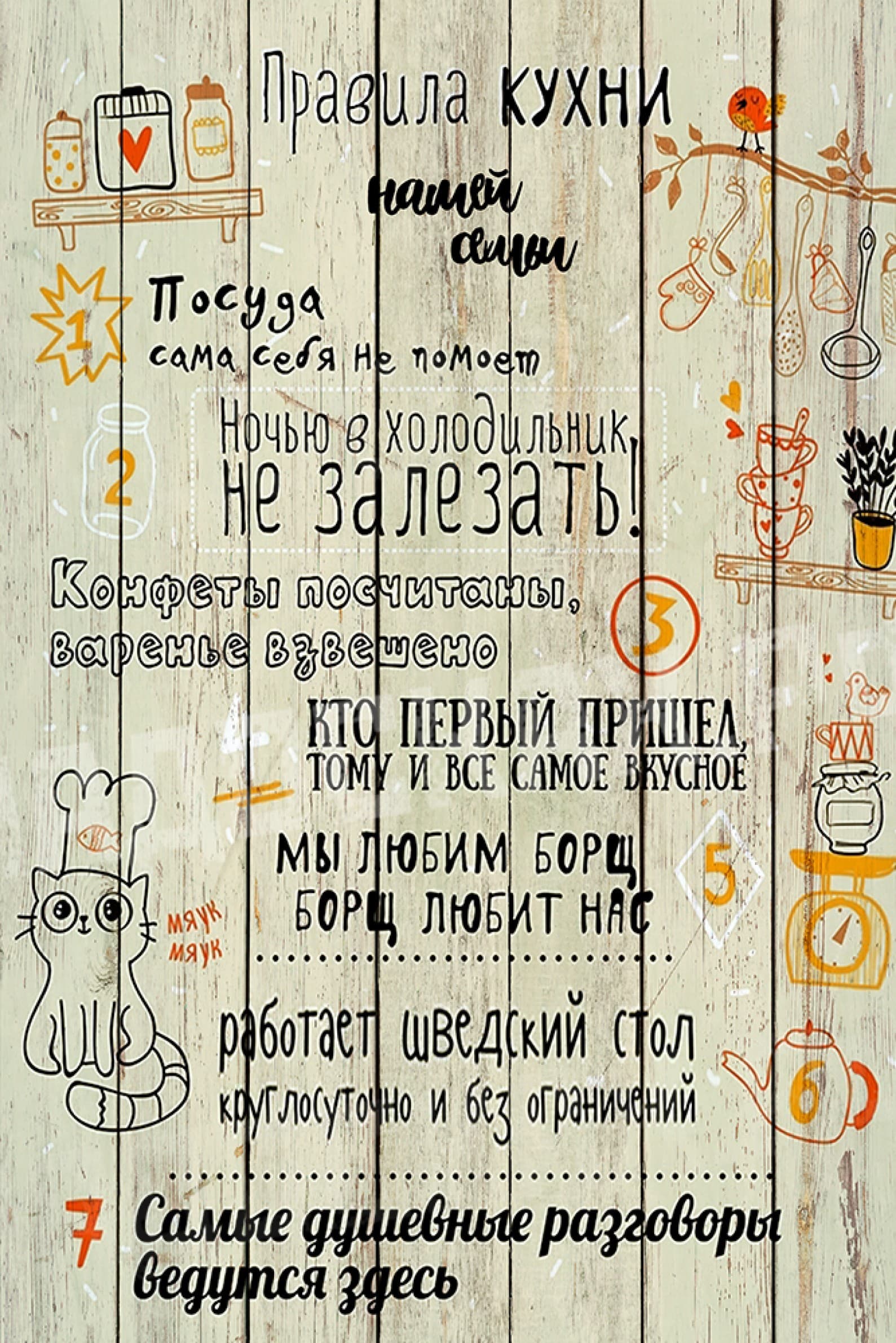 Юмористические правила кухни с котиком