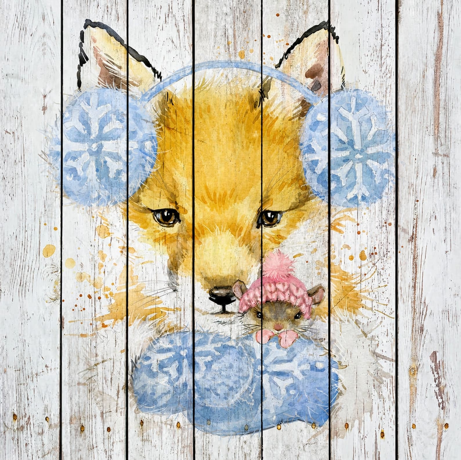 Рыжая лиса в зимних наушниках