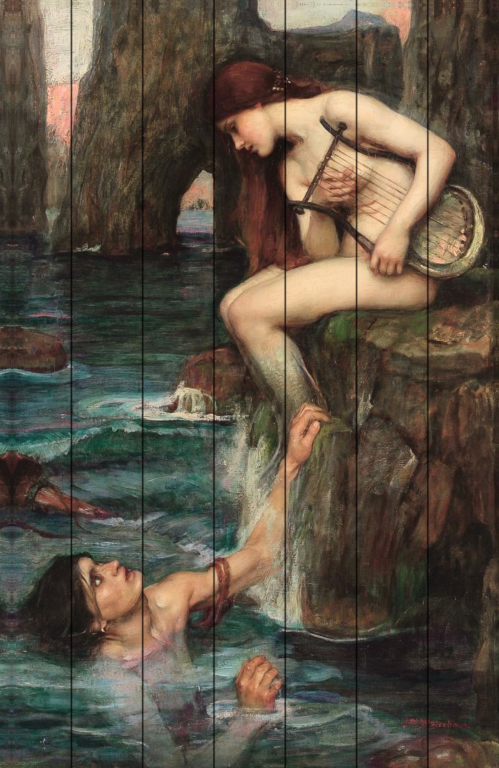 Нимфа с лирой на скале у воды — Дж. У. Уотерхаус