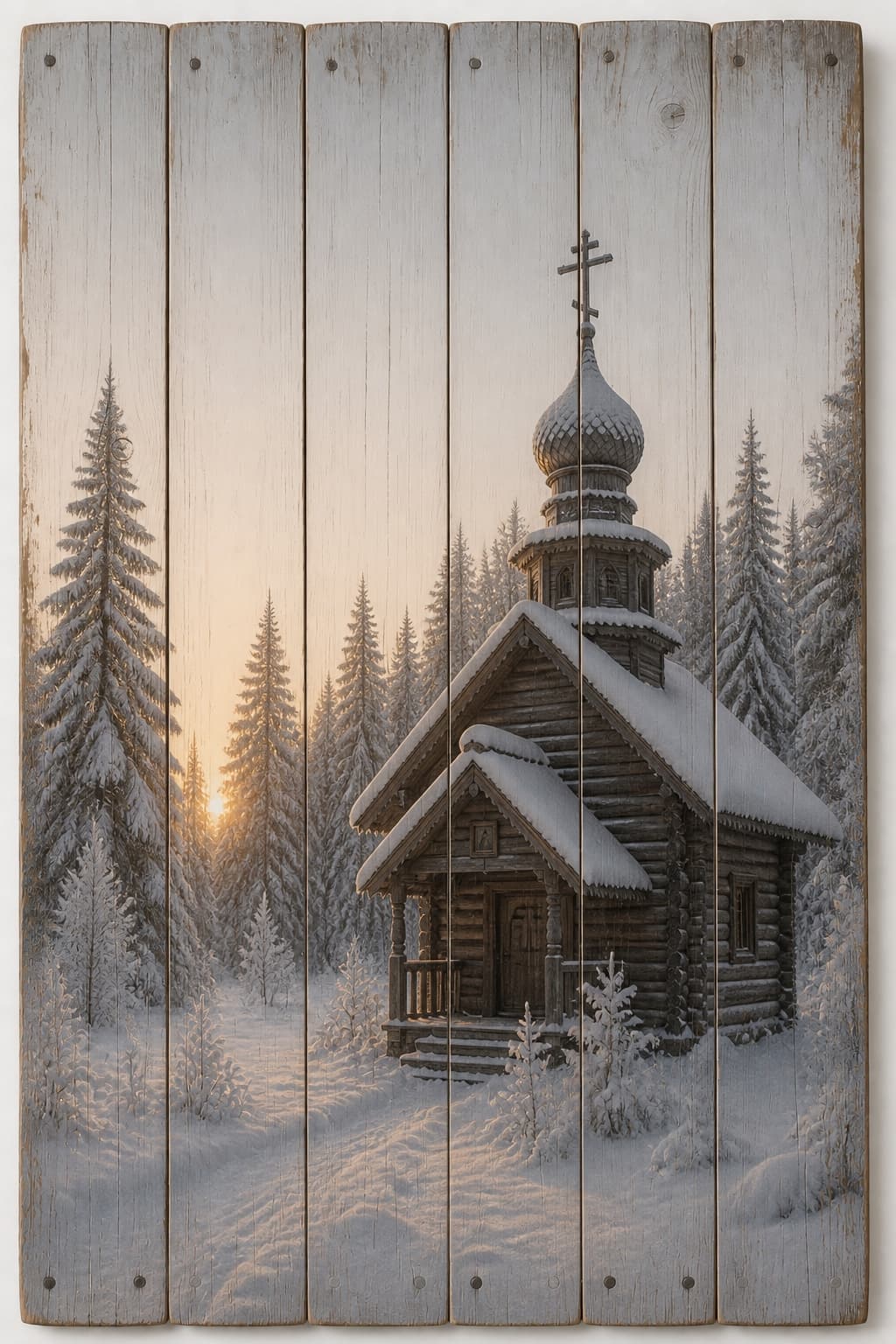 Деревянная часовня в снегу