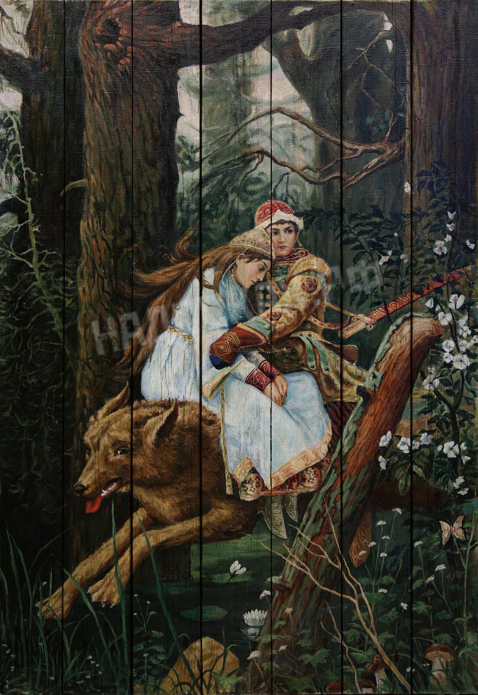 Картина на досках Васнецов. Иван-царевич на Сером Волке