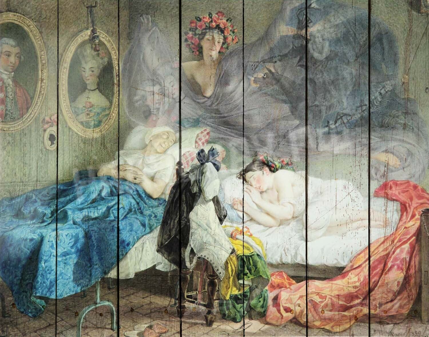 Картина на досках Карл Брюллов. «Сон бабушки и внучки», 1829 г.