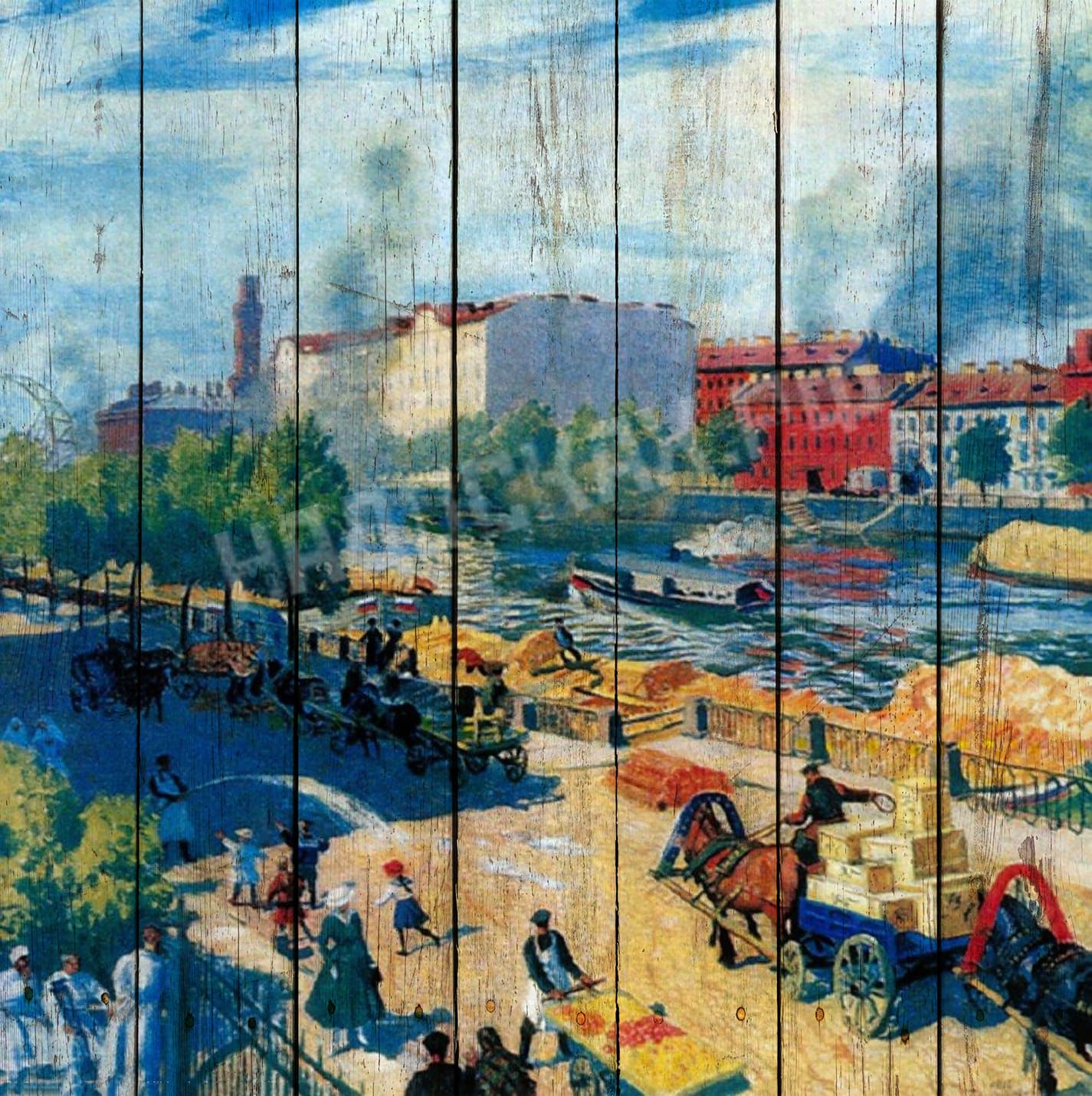 Картина на досках Борис Кустодиев. Фонтанка у Калинкина моста