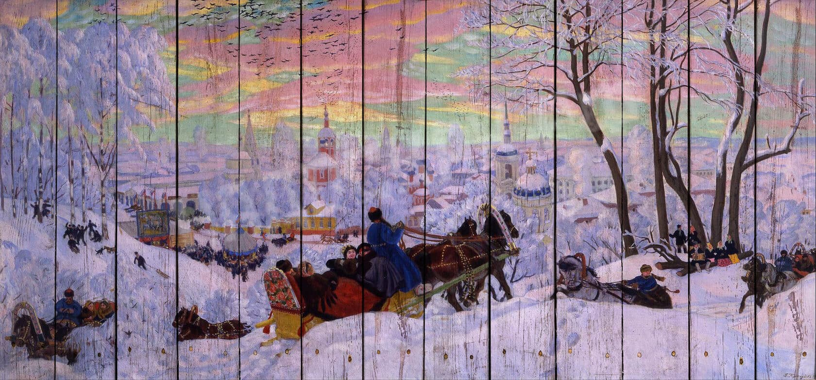 Картина на досках Борис Кустодиев. Масленица